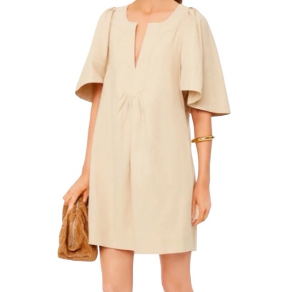 Pomander Place Tuckernuck Beige Khaki Finley Flutter Sleeve Dress Size XS - Picture 1 of 11